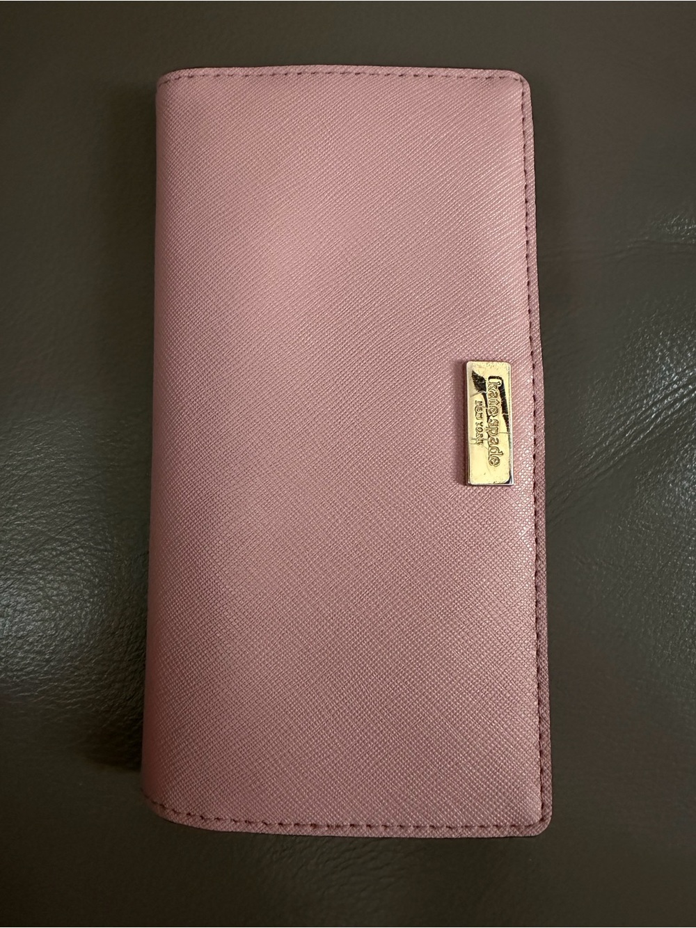 kate spade Pink Saffiano-Style Long Wallet with Gold Plaque